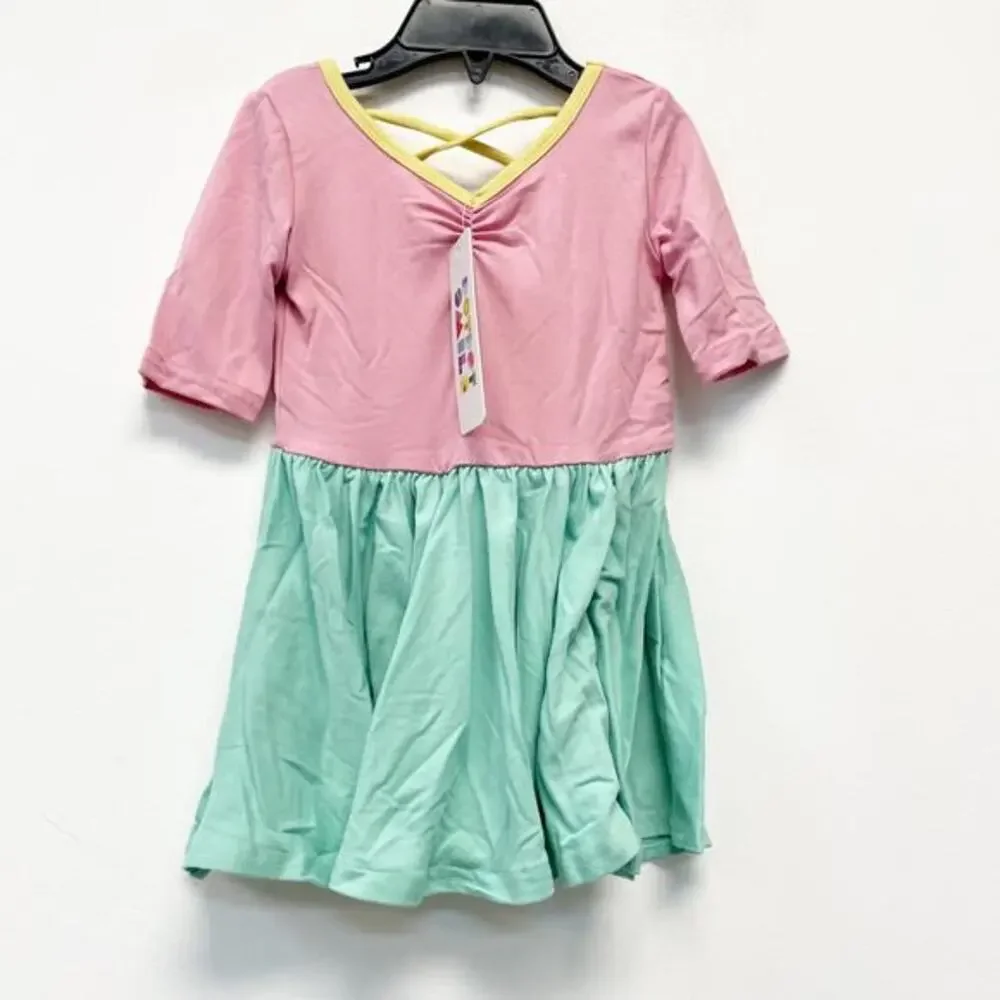 Dot Dot Smile Girls Pink & Green Ballerina‎ Short Sleeve Dress Size 12-24m